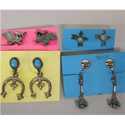 4 Pair Zuni Navajo Silver Earrings