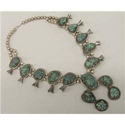 Navajo Silver Turquoise Squash Blossom Necklace
