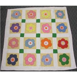 1970's Daisy Hand sewn Quilt