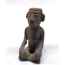Pre-Columbian Stone Sitting Man Statue