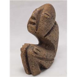 Pre-Columbian Carved Stone Sitting Man Statue
