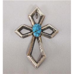 Navajo Sandcast Cross Penant With Turquoise