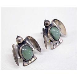 Mexican Silver & Jade Dove Earrings