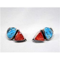 Navajo Turquoise Silver Earrings by Martha Jackson