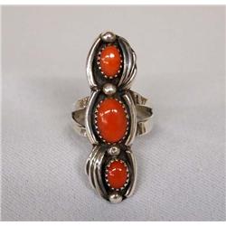 1970 Navajo Silver Coral Ring by Ellen Lynch