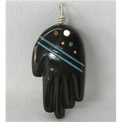 Zuni Inlay Hand Shaped Jet Pendant by G Snow