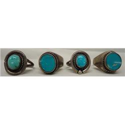 4 Navajo Silver Turquoise Rings