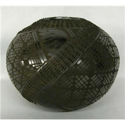 Mata Ortiz Black Textured Geometric Pot by Olivas