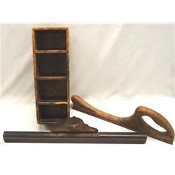 2 Antique Wood Tools & 1 Antique Wood Box