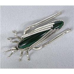 Navajo Silver Malachite Grasshopper Pin by Yazzie