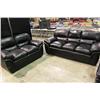 Image 1 : 3 PIECE BLACK LEATHER OVERSTUFFED COUCH SET