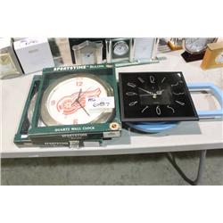 2 SPORTS CLOCKS & 2 WALL CLOCKS