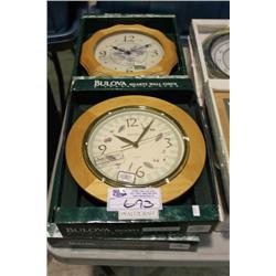 4 WOOD FRAMED BULOVA WALL CLOCKS