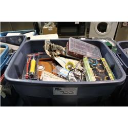 BIN OF JEWELRY & MISC HOUSEHOLD ITEMS