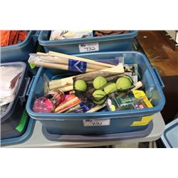 BIN OF SPORTING GOODS & MUSIC ITEMS
