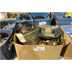 BIN OF METAL DISHWARE