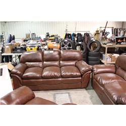 3 PIECE BROWN OVERSTUFFED LEATHER COUCH SET