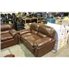 Image 2 : 3 PIECE BROWN OVERSTUFFED LEATHER COUCH SET