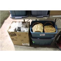 3 BINS OF TAKE OUT & WICKER
