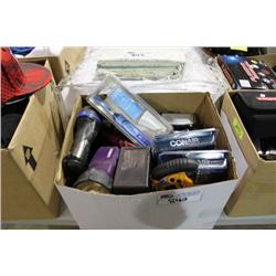 BOX OF MISC TOOLS & CLEANING PRODUCTS