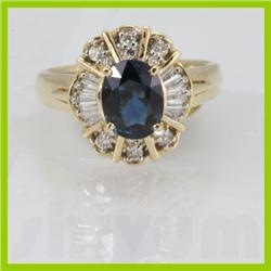 Genuine  1.69 ctw Sapphire & Diamond Ring 14KT Yellow Gold Ring Size 6.5