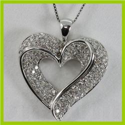 Genuine  0.98 ctw Diamond Heart Pendant  Necklace 18KT White Gold 