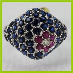 Genuine  3.78 ctw Sapphire Ruby & Diamond Ring 14KT White Gold Ring Size 6.5