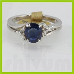 Genuine  1.47 ctw Sapphire & Diamond Ring 14KT White Gold Ring Size 6.5
