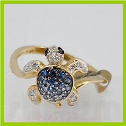 Genuine  0.44 ctw Blue Sapphire & Diamond Ring 14KT Yellow GoldRing Size 7