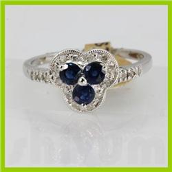 Genuine  0.88 ctw Sapphire & Diamond Ring 14KT White Gold Ring Size 6.5