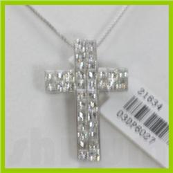  Genuine 2.129 ctw Princess Cut Cross Necklace 16" 18kt Gold-White  