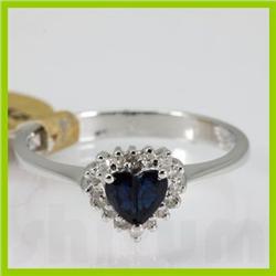 Genuine  0.69 ctw Sapphire & Diamond Ring  14KT White Gold Ring Size 6.5