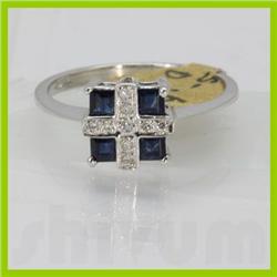 Genuine  0.69 ctw Sapphire & Diamond Ring 14KT White Gold Ring Size 6.5