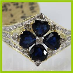 Genuine  2.46 ctw Sapphire & Diamond Ring 14KT Yellow Gold Ring Size 6.5