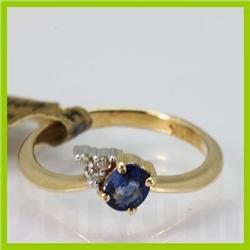 Genuine  0.42 ctw Sapphire & Diamond Ring 14KT Yellow Gold Ring Size  6.5