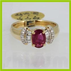 Genuine  0.99 ctw Ruby & Diamond Ring 14KT Yellow Gold Ring Size 6.5