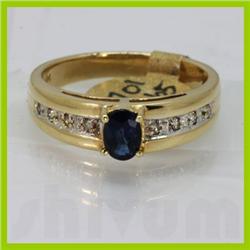 Genuine  0.73 ctw Sapphire & Diamond Ring 14KT Yellow Gold Ring Size 6.5