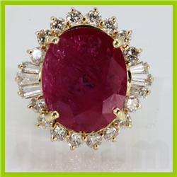 Genuine  7.91 ctw Ruby & Diamond Ring 14KT Yellow Gold Ring Size 6.5