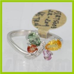 Genuine  1.32 ctw Multi-Sapphire & Diamond Ring 14KT White Gold Ring Size 7