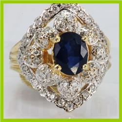 Genuine  2.90 ctw Sapphire & Diamond Ring 14KT Yellow Gold Ring Size 6.5