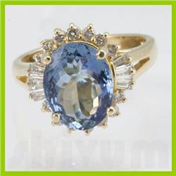 Genuine  4.93 ctw Tanzanite & Diamond Ring 14KT Yellow Gold Ring Size 7.5