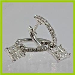 Genuine 0.64 ctw Pincess Cut &  Diamond Earring 18kt Gold-White