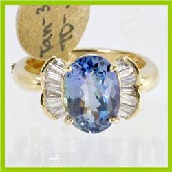 Genuine  3.42 ctw Tanzanite & Diamond Ring 14KT Yellow Gold Ring Size 7