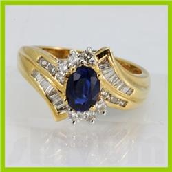 Genuine  1.61 ctw Sapphire & Diamond Ring  14KT Yellow Gold Ring Size 6.5