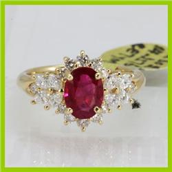 Genuine  2.12 ctw Ruby & Diamond Ring 14KT Yellow Gold Ring Size 6.5