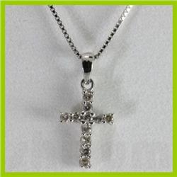 Genuine 0.18 ctw Cross Diamond Necklace 16" 14kt Gold-White 