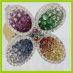 Genuine  2.64 ctw Multi-Sapphire & Diamond Ring 18KT White Gold Ring Size 7