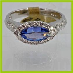 Genuine  1.26 ctw Tanzanite & Diamond Ring 14KT White Gold Ring Size 7