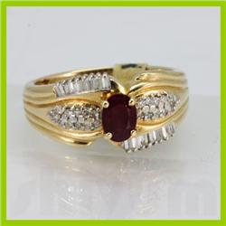 Genuine  4.78 ctw Ruby & Diamond Ring 14KT Yellow Gold Ring Size 6.5