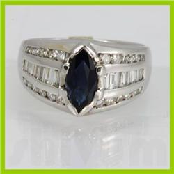 Genuine  2.17 ctw Sapphire & Diamond Ring 18KT White Gold Ring Size 6.5
